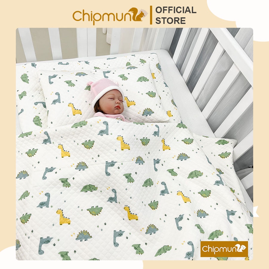 Bộ chăn gối trẻ sơ sinh, chăn gối thu đông cho bé cotton mềm mịn CHIPMUNK