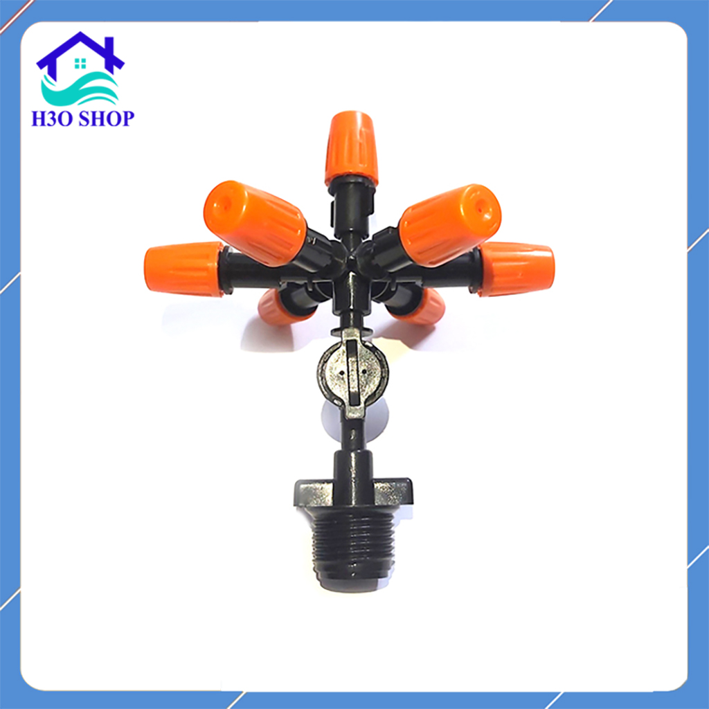 Béc tưới phun sương 7 hướng kèm chân nối ren ngoài 21mm, béc phun sương 7 cửa, 7 đầu