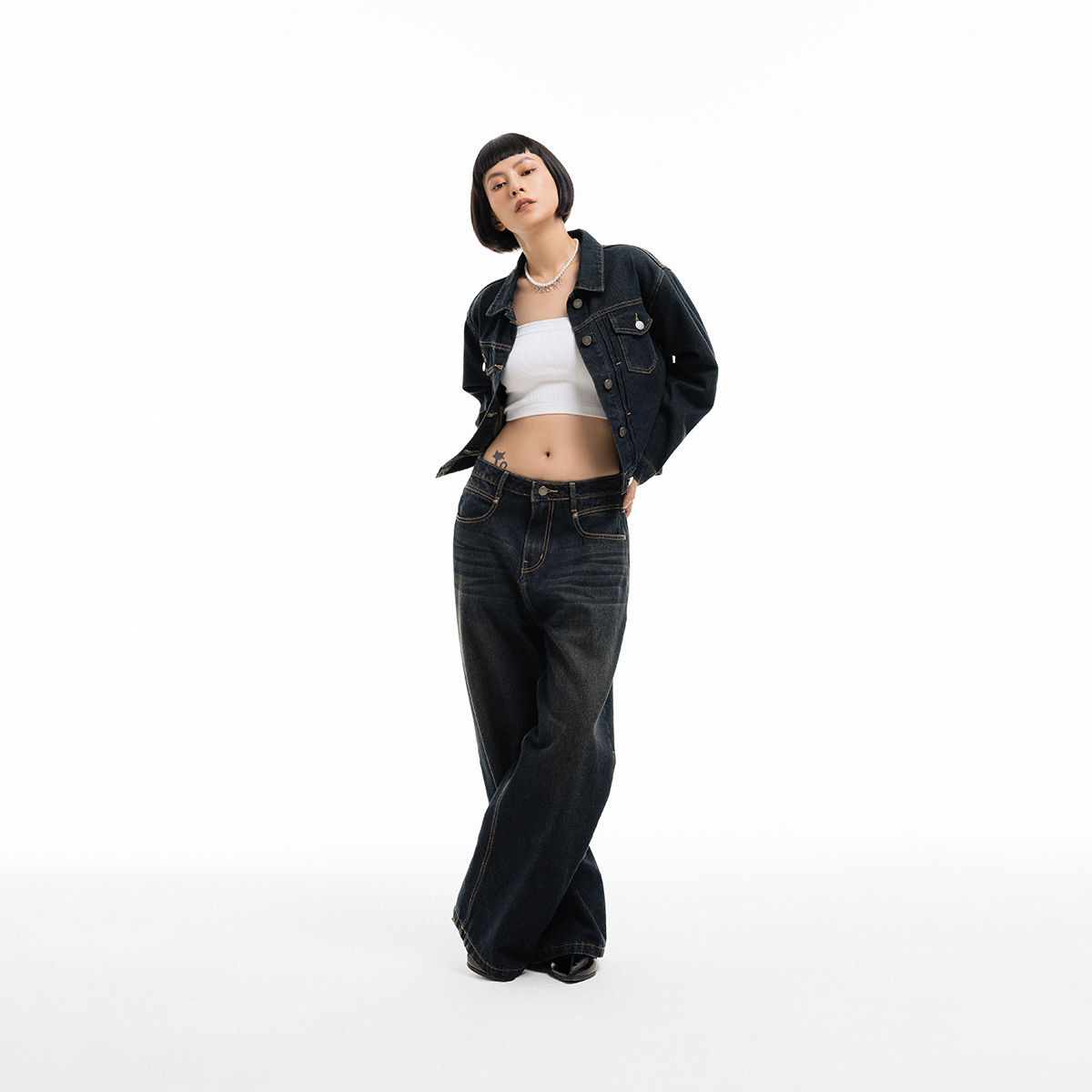 Quần jean nữ Owlbrand Wide/Xanh dirty