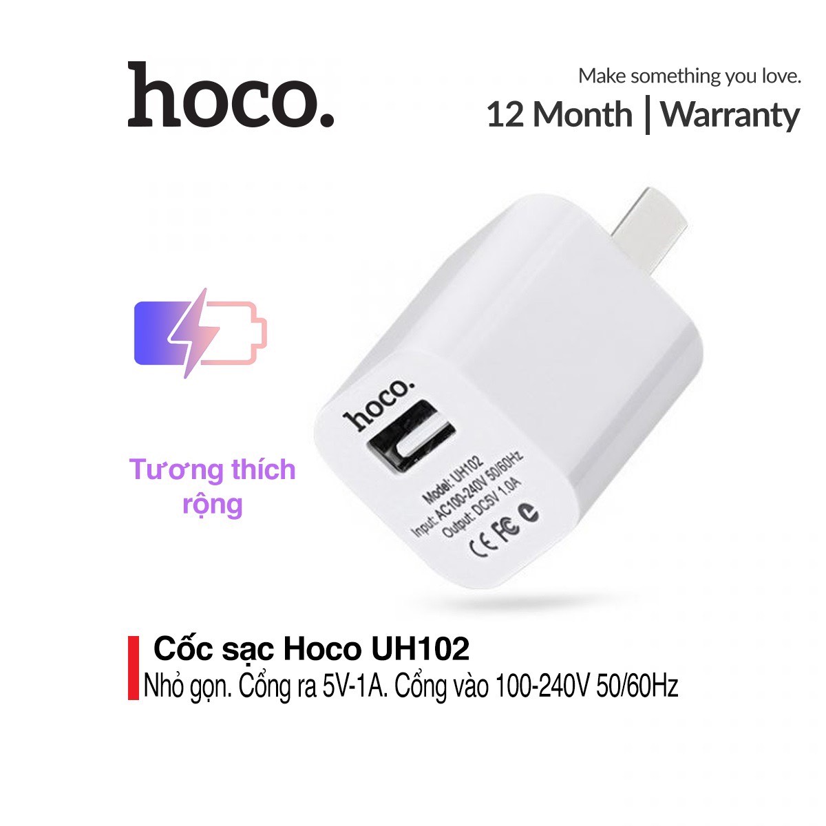 [HCM]Cốc Sạc 1A Hoco - UH102 (Trắng)