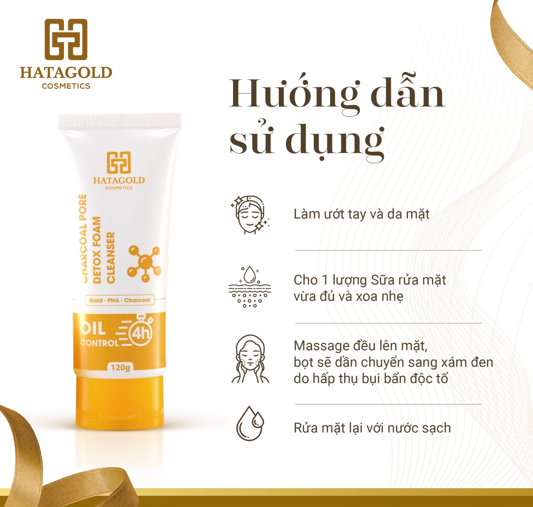 Sữa rửa mặt hatagold thải độc than hoạt tính - charcoal pore detox foam cleanser - oil control 4h - kl:120g