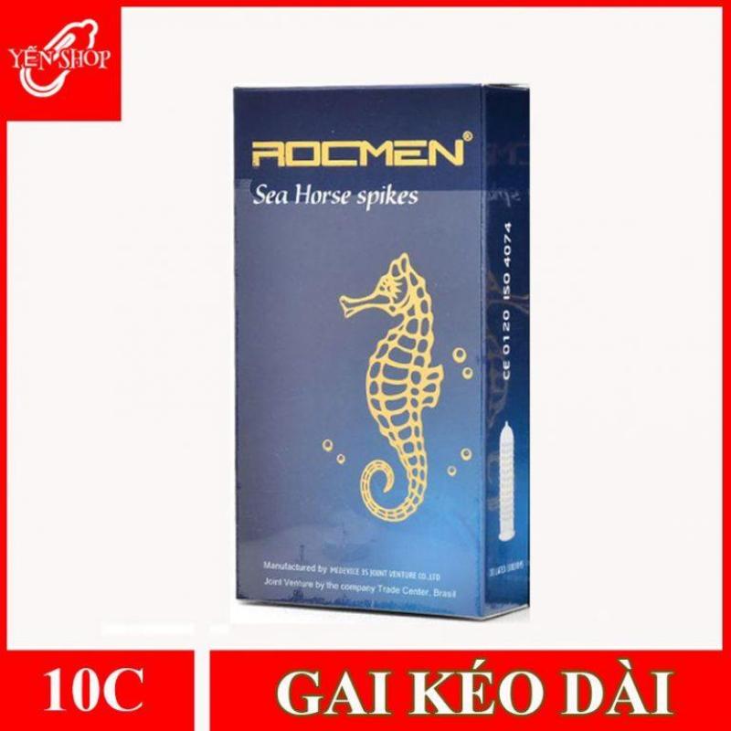 (10 BCS) Bao cao su gai kéo dài thời gian quan hệ hương bạc hà mát lạnh Rocmen cá ngựa xanh + Tặng 1 hộp bcs Vip Plus 3C.