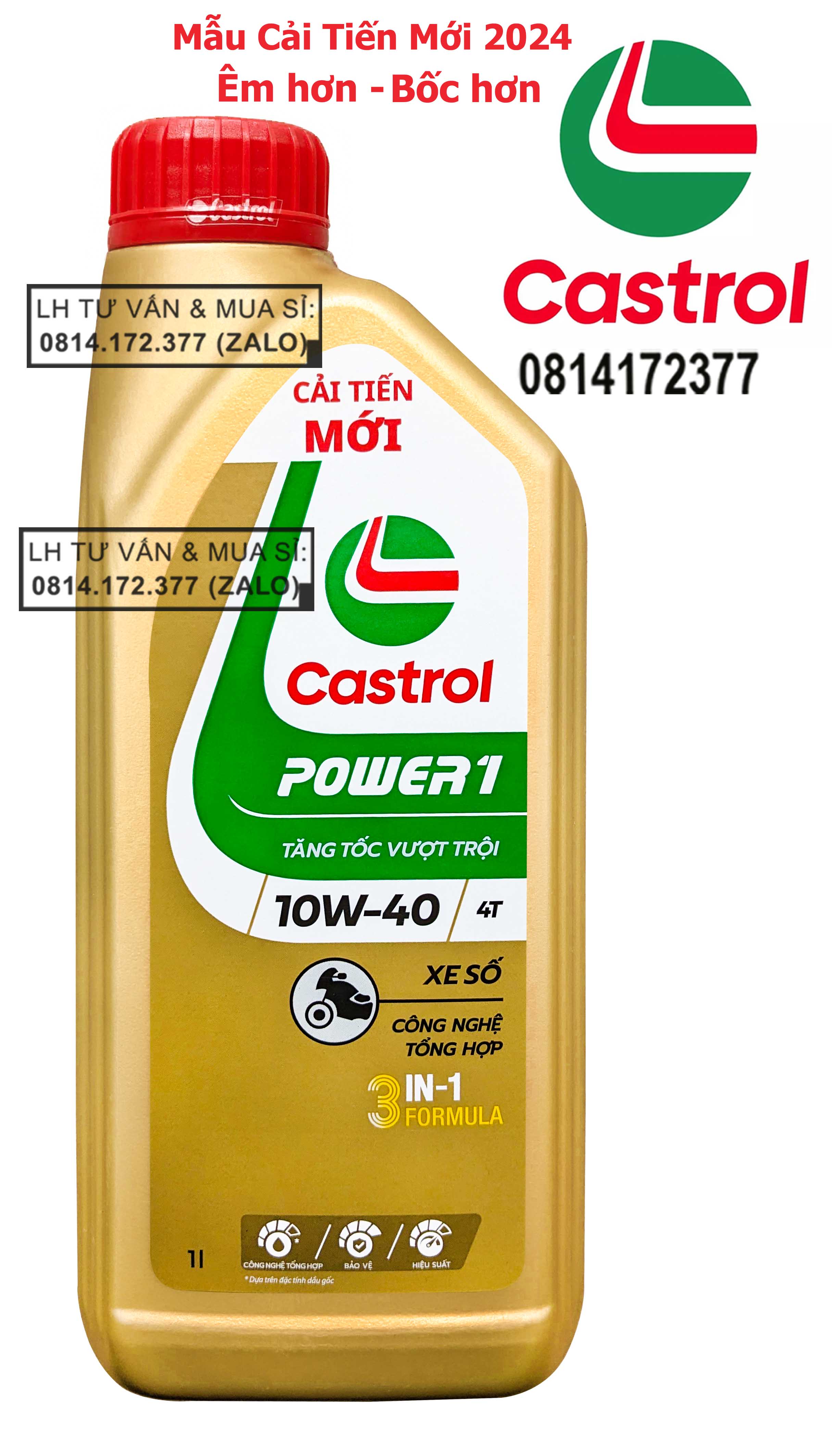 Dầu nhớt tổng hợp xe số Castrol Power-1 10w40 1.000ml (1L)- ( Mẫu Mới)