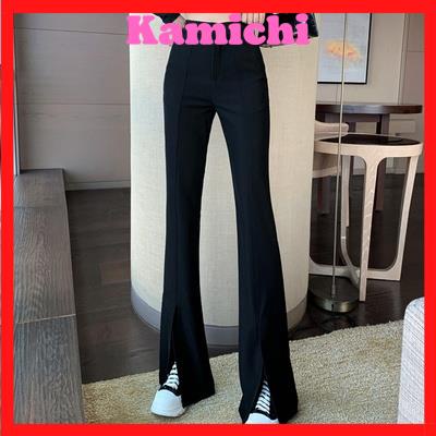 Quần ống loe xẻ trước cạp chun xuất hàn ,quần loe xẻ tà siêu hot thời trang kenchi