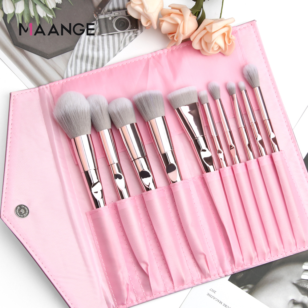MAANGE 10 bàn chải trang điểm+1 bộ bàn chải trang điểm chuyên nghiệp