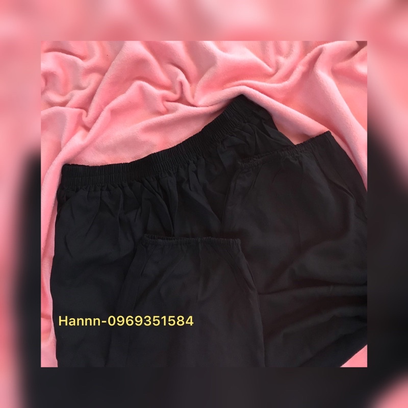 Quần lanh dài đen trơn bo gấu alibaba (dài 98cm)