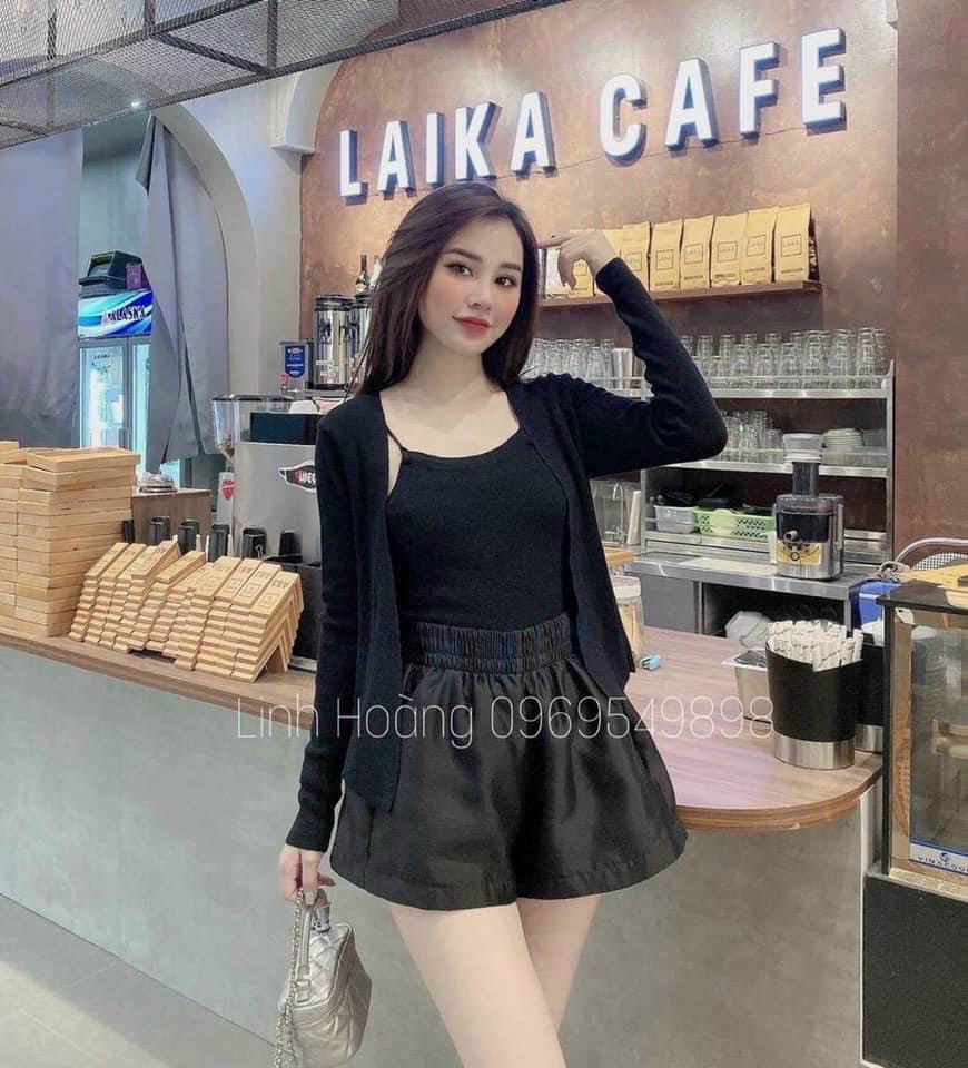 Áo kiểu 2 dây thun gân 2 dây kèm áo khoác