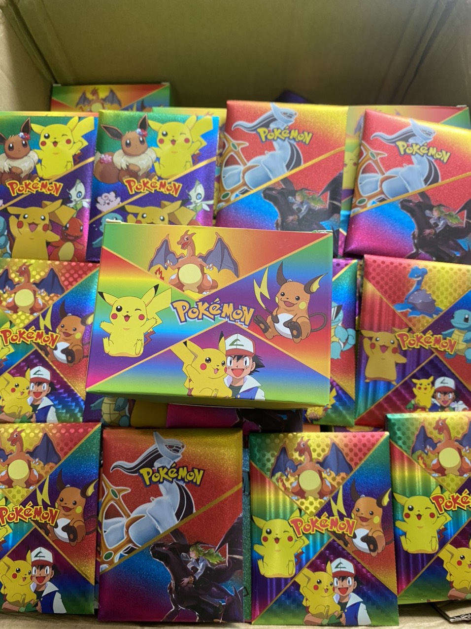 Bộ thẻ bài 7 màu pokémon, thẻ lá mạ đa màu, 50 lá thẻ.