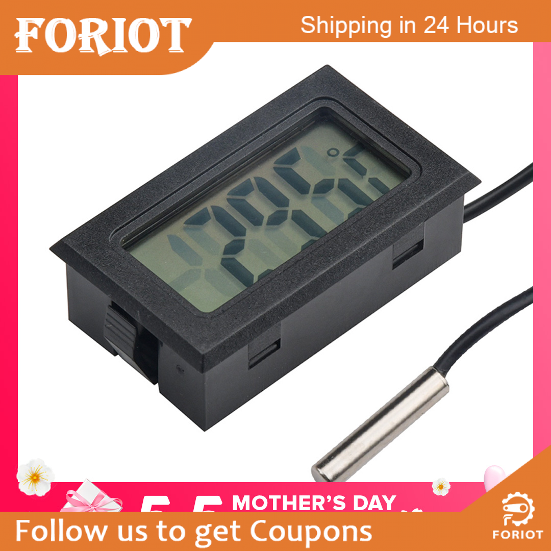 Foriot Nhiệt Kế Hiển Thị Kỹ Thuật Số Nhúng FY-10 Với Dây 1M Nhiệt Kế Hình Chữ Nhật Màu Đen Ẩm Kế Máy Đo Độ Ẩm Nhiệt Độ Bể Cá