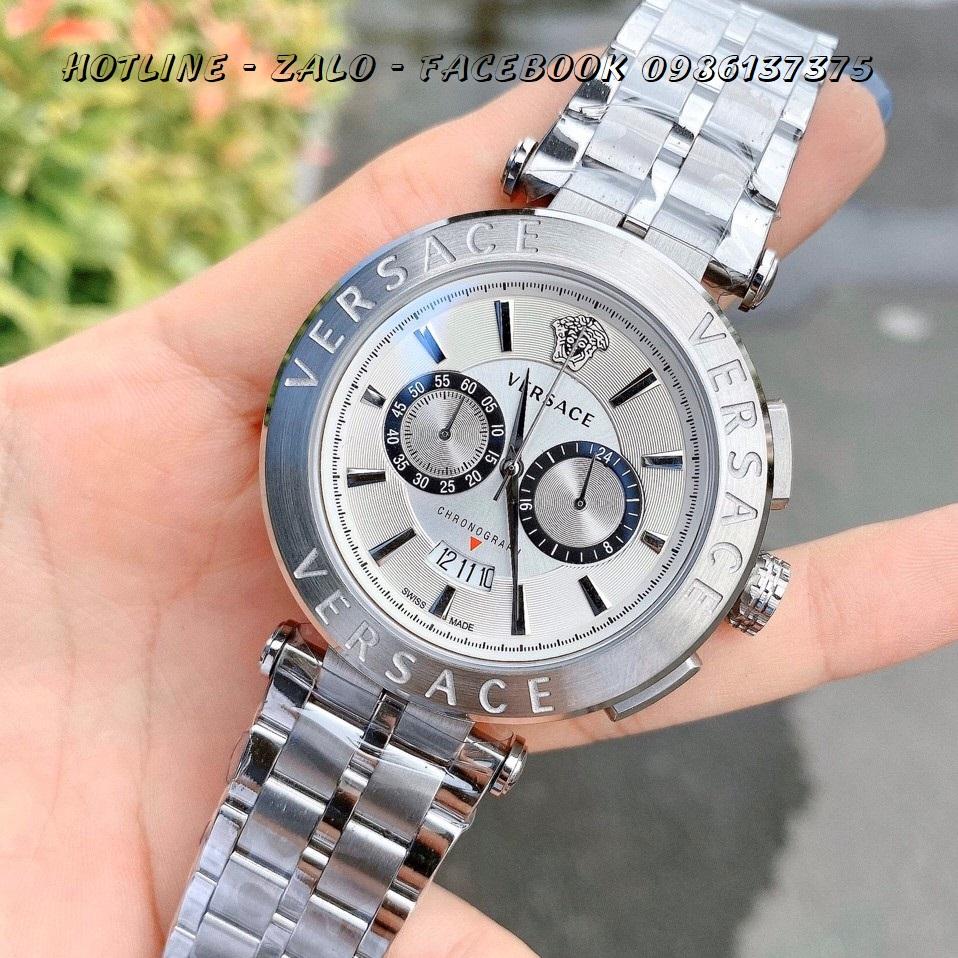 [HCM]Đồng Hồ Versace Aion Nam Dây Bạc Mặt Trắng 44mm