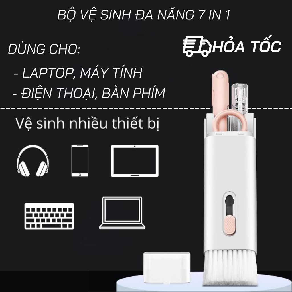 Bộ Vệ Sinh Đa Năng 7 in 1 Cao Cấp Vệ Sinh Tai Nghe, Bàn Phím, Điện Thoại, Laptop, Màn Hình - Nhựa Abs Cao Cấp