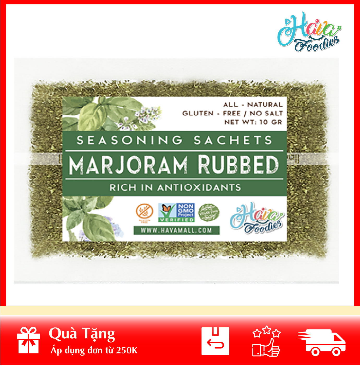 [HOÀN TIỀN MAX 10%][ HÀNG CÔNG TY NHẬP KHẨU ]  Lá Marjoram Thương Hiệu Hava Foodies Gói 10g – Marjoram Rubbed