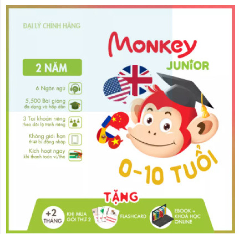 Bảng giá Monkey Junior 2 năm - Phần mềm đa ngôn ngữ cho trẻ em Phong Vũ