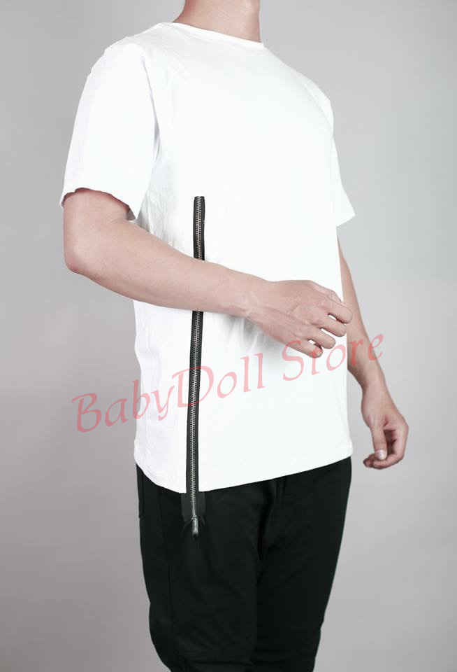 Áo thun nam phối zip sau lưng lai bầu