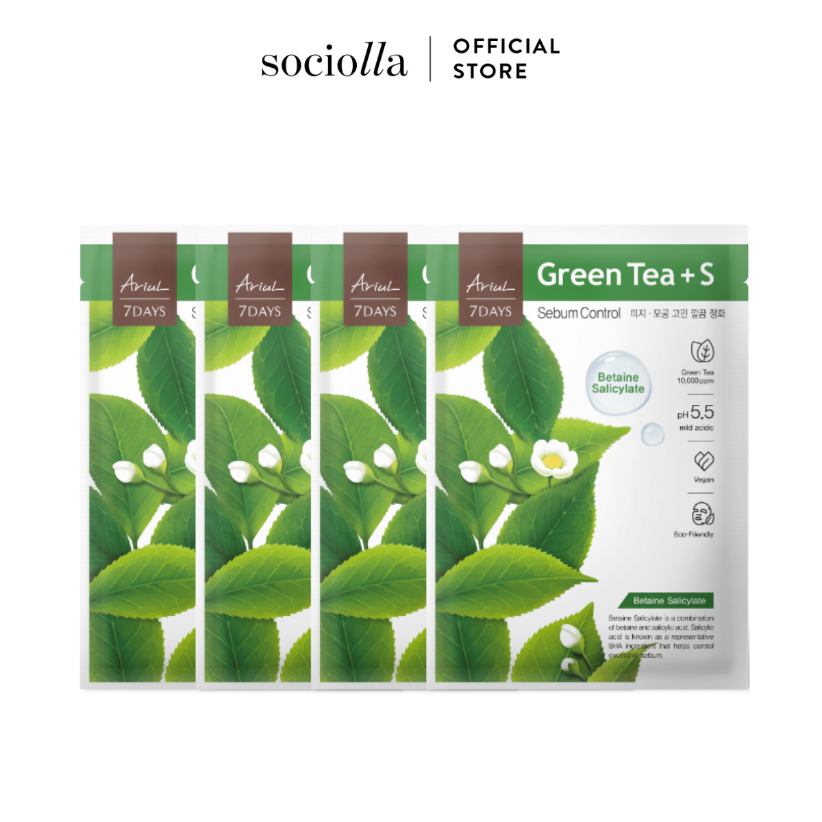 Combo 4 mặt nạ ariul trà xanh 7days mask+ green tea s