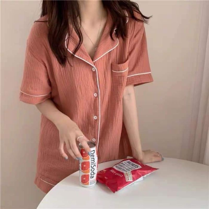 Có big size Bộ ngủ đồ bộ mặc nhà bộ đũi xốp nhún Hàn mềm mại co giãn.XP2