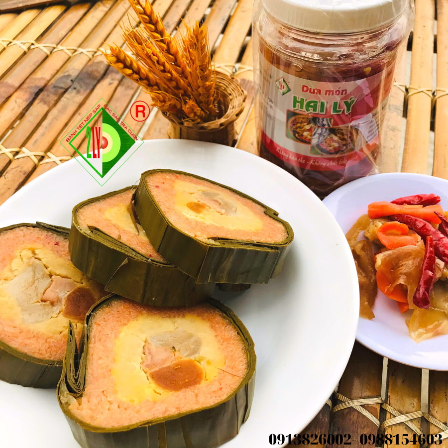 Bánh tét Gấc thập cẩm [Bánh tét Trà Cuôn Hai Lý tại Trà Vinh]