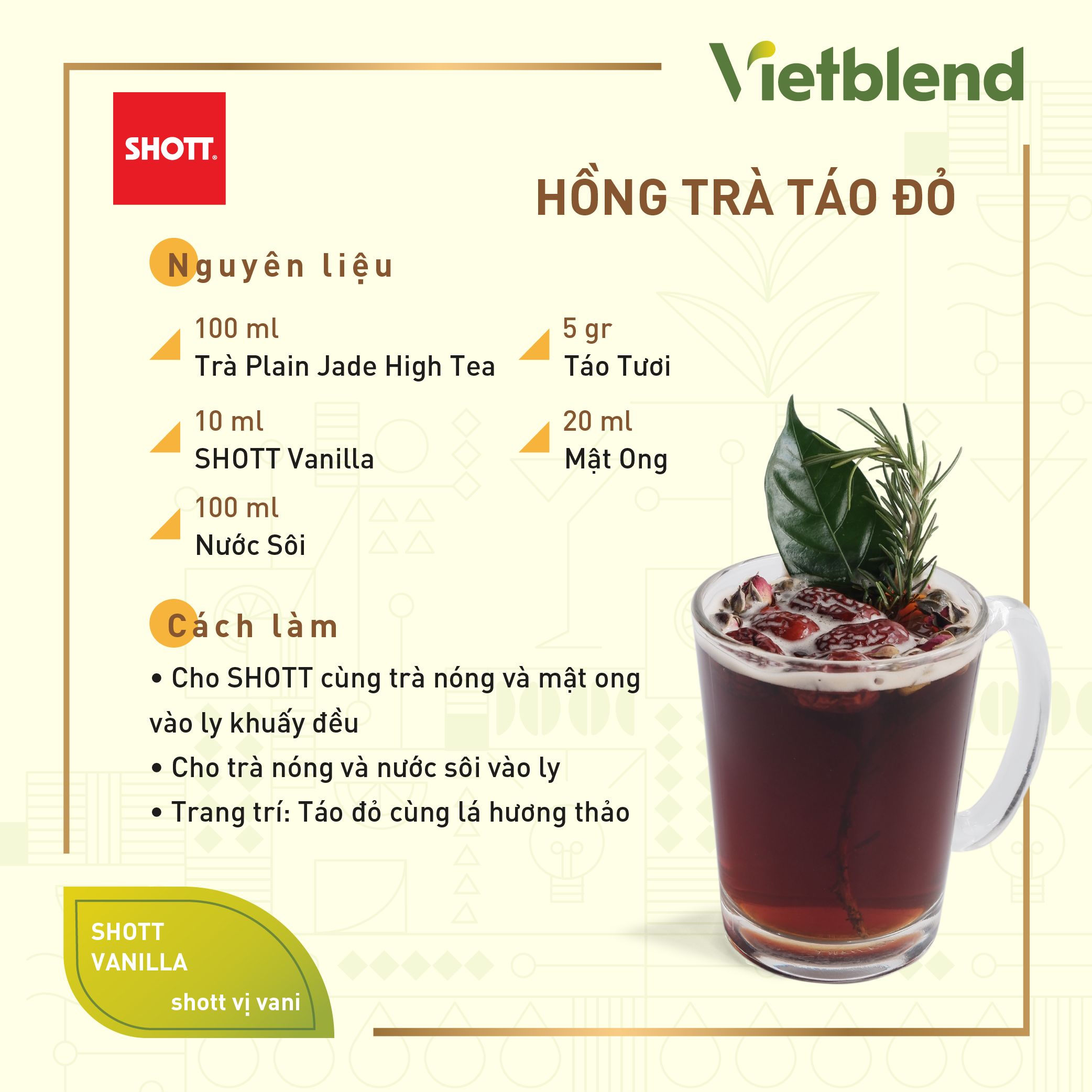 Syrup Pha Chế SHOTT - Vị Vani (Vanilla) - Chai 1L