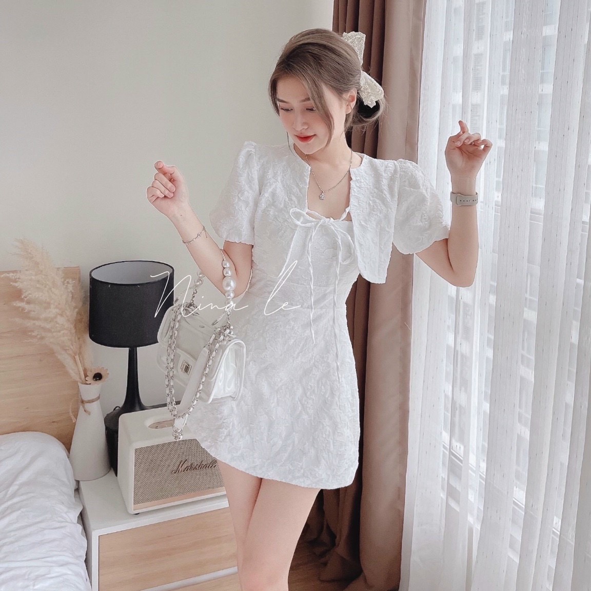Đầm gấm kèm khoác-TH