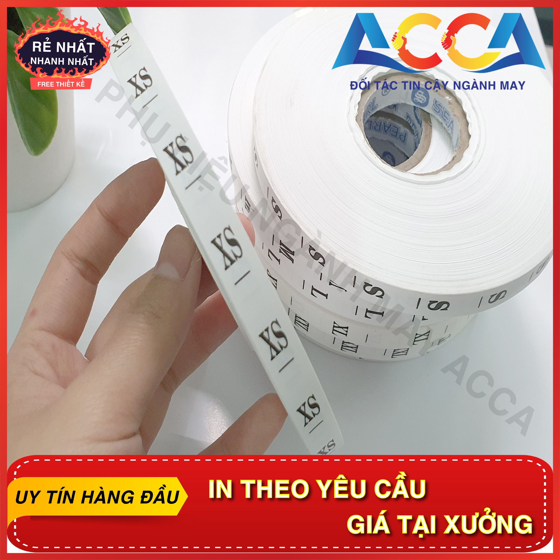 Grade Fabric Paper, roll length 100 m, size 1cm * 1,3 cm. Grade Fabric labels for clothing, printing marking fabric according to require labeling ACCA