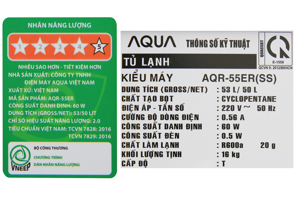 Tủ lạnh Aqua 50 lít AQR-55ER (Giao toàn quốc, miễn phí vận chuyển và lắp đặt Hà Nội)