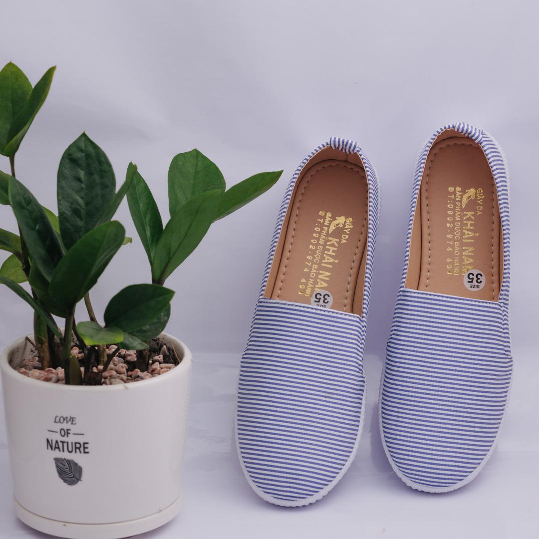 [HCM]GIÀY LƯỜI NỮ SỌC XANH NHÍ