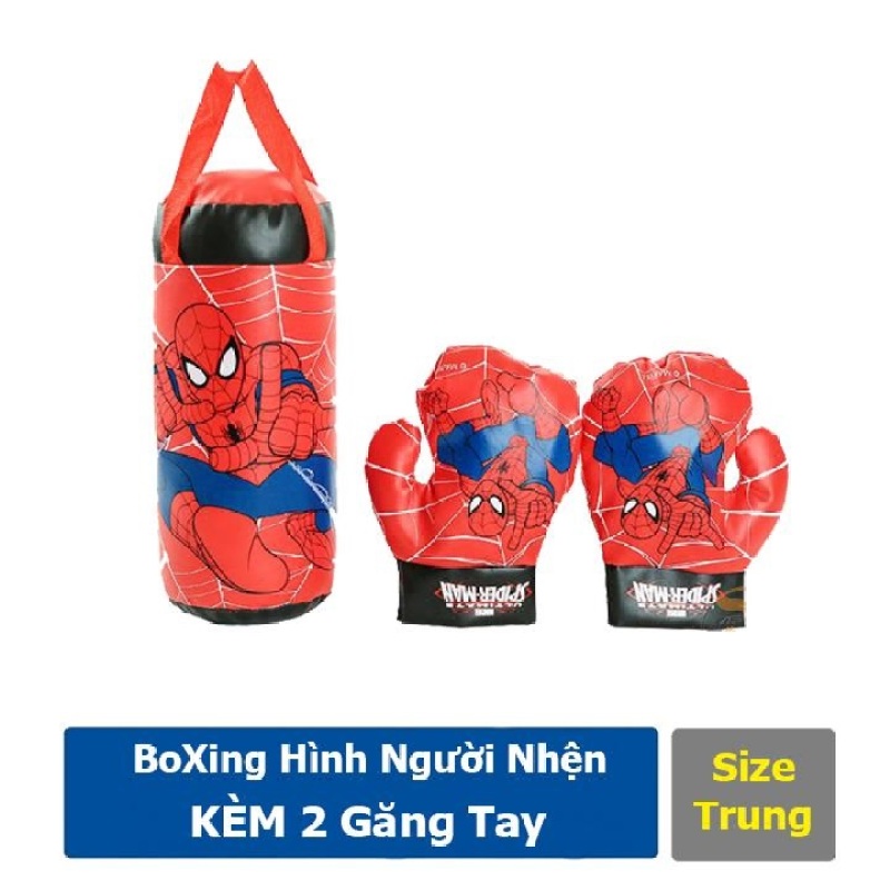 Bộ Đấm Bốc Túi Đấm + 2 Găng Tay Boxing LOẠI VỪA 258C1 Người Nhện Spider Man