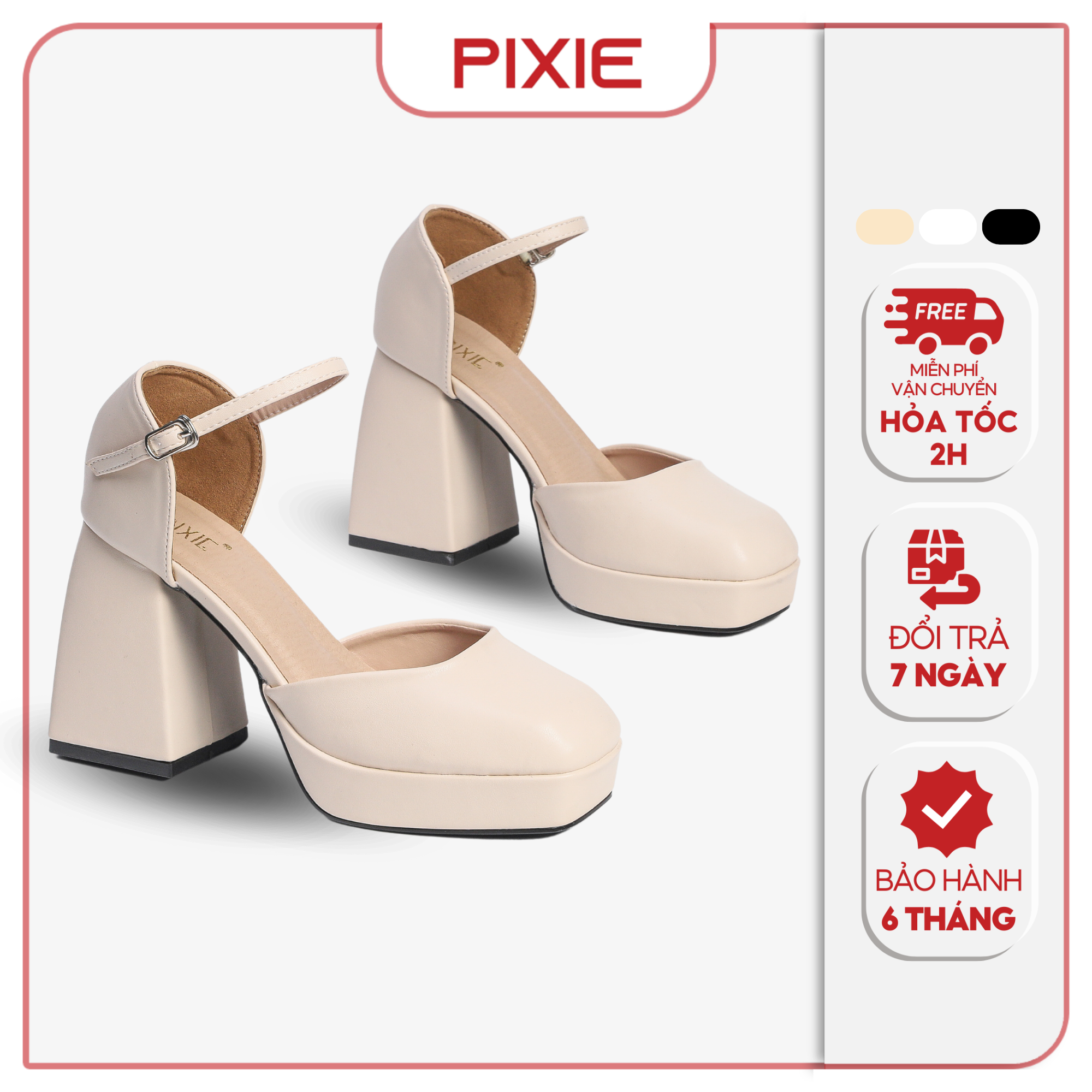 [Form to] Giày Cao Gót Đúp 10cm Mũi Vuông Pixie H075