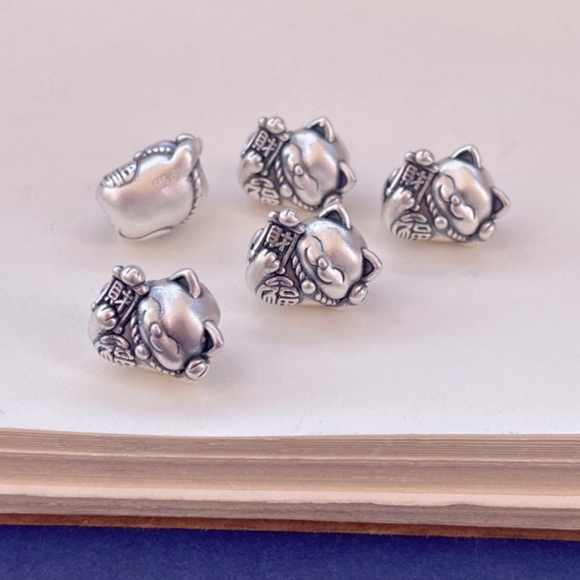 [S925] Charm bạc 3D treo Mèo Thần Tài - MH733