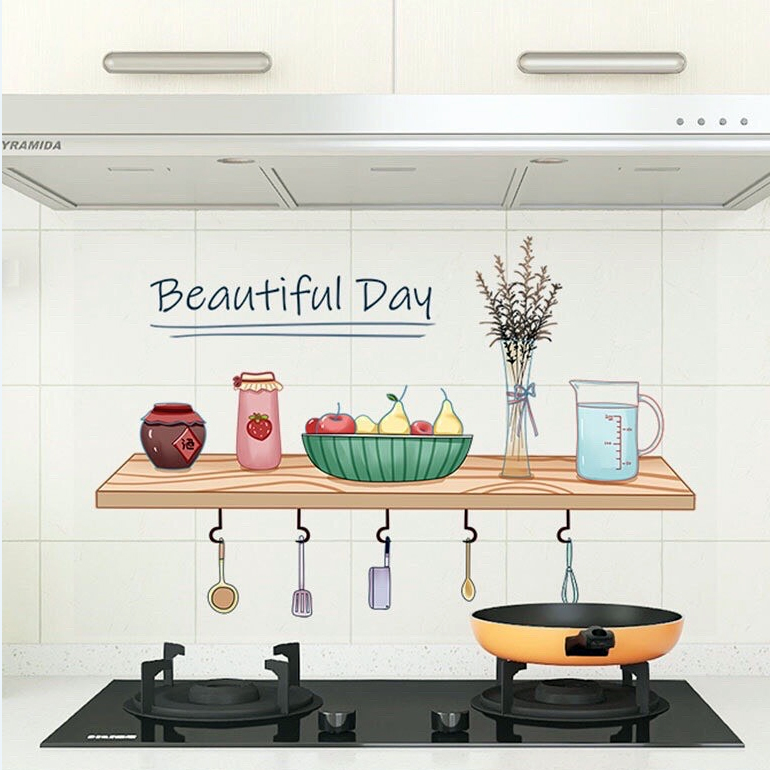 Giấy dán bếp cách nhiệt chống dầu mỡ, chịu nhiệt - decal dán bếp 3d họa tiết dễ thương
