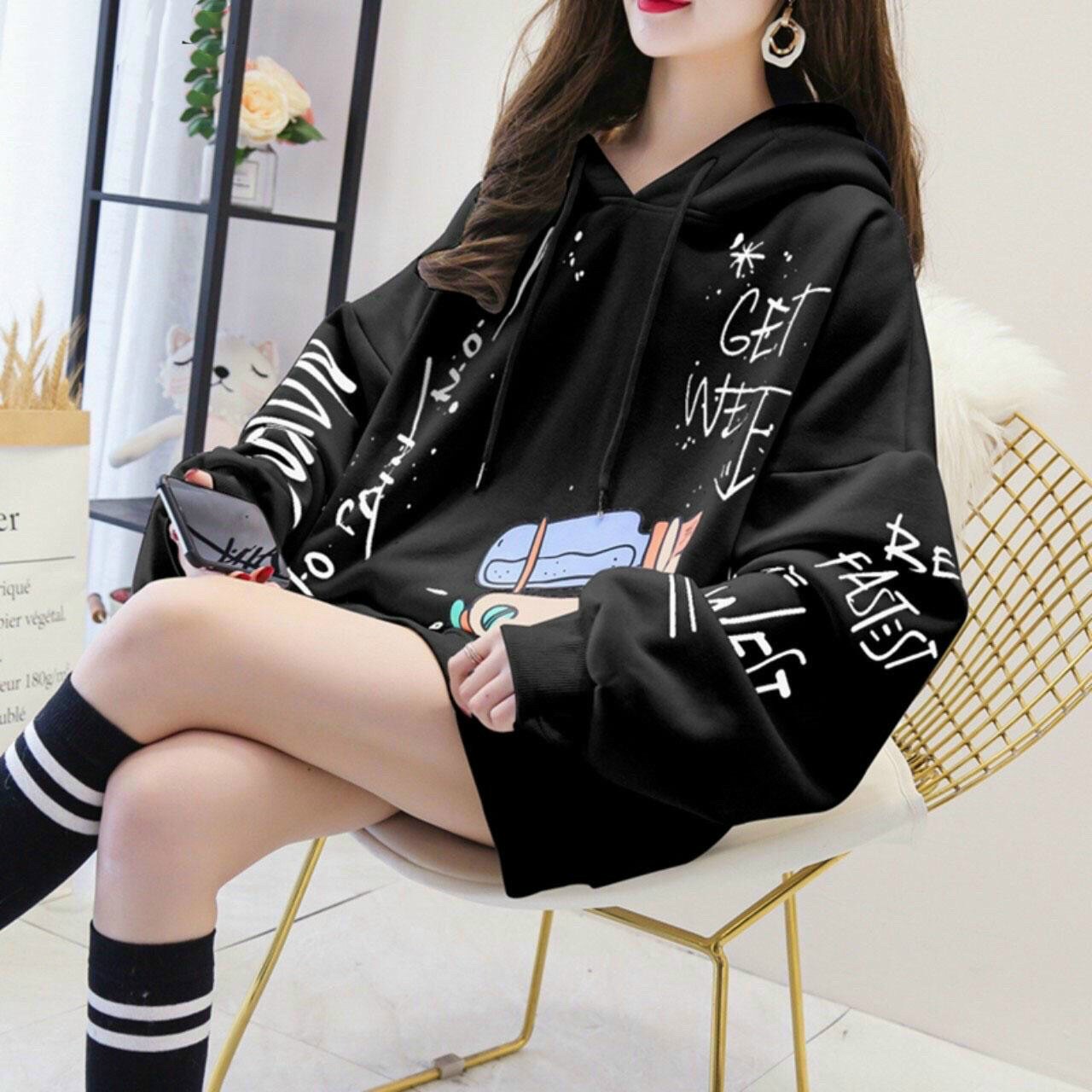 [FREESHIP TOÀN QUỐC] ÁO KHOÁC HOODIE NỮ CHUI ĐẦU CHỮ KÍ CÓ NÓN PHỐI HÌNH SIÊU XINH CHẤT THUN NỈ MỀM MỊN CỰC HOT