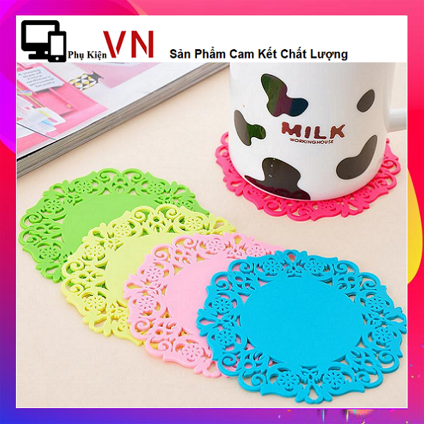 [HCM]⚡ Đế Lót Ly Silicon Hoa Văn - Miếng Đế Lót Ren Hoa Văn Tinh Tế - Tấm Lót Ly Hoa Văn 9cm ⚡