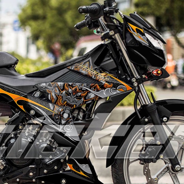 Tem Samurai Satria ( Raider ) Rời Xe Đen - Tem Vàng Cam