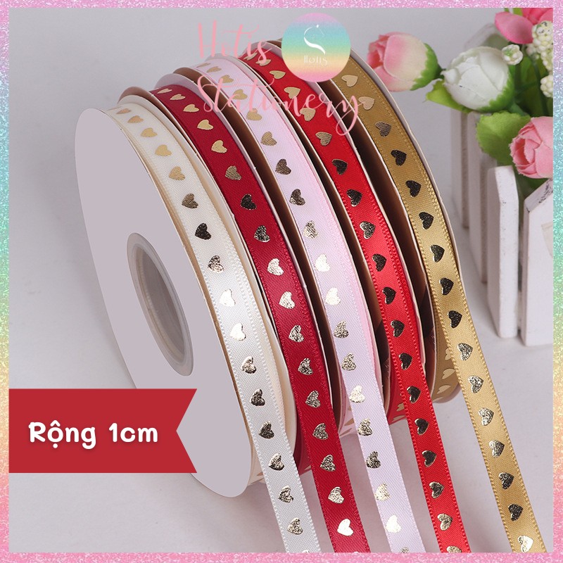 [HOTIS] [Lẻ 1m/ 5m] Ruy băng lụa trái tim bản rộng 1cm - 10 màu