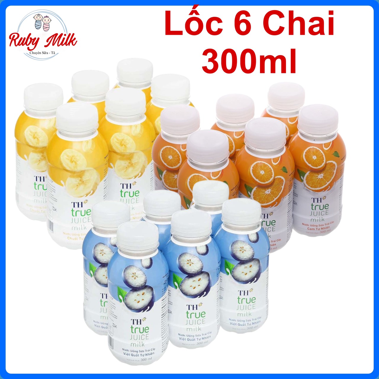 Lốc 6 chai sữa chua uống trái cây th true juice milk 300ml