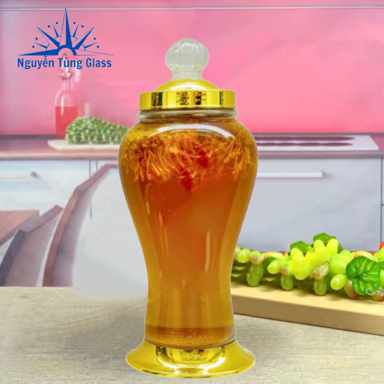 BÌNH NGÂM RƯƠU SÂM THỦY TINH  Phú Hoà 4 LÍT KHÔNG VAN