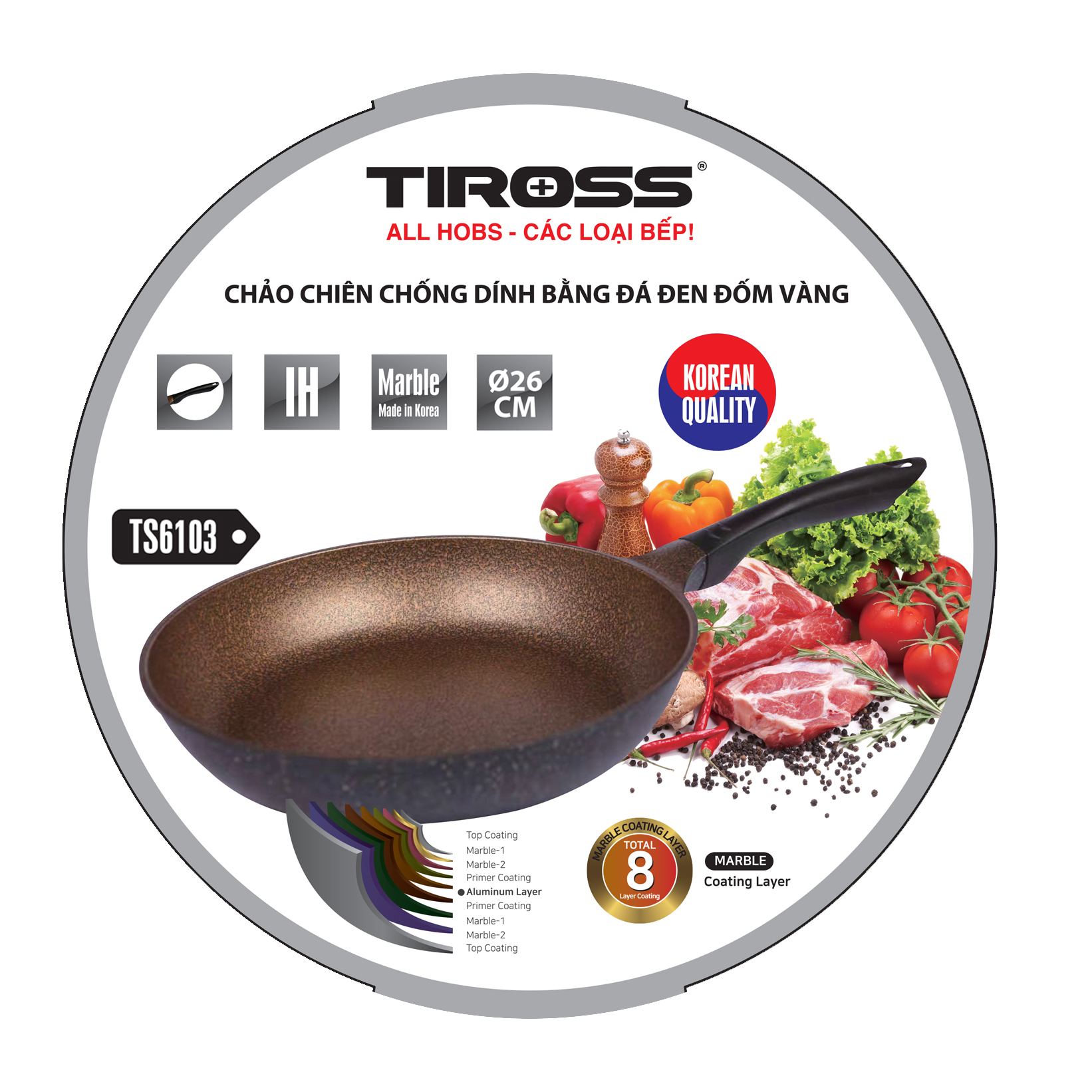 Chảo chống dính Tiross dùng bếp từ TS6103 phi 26 cm