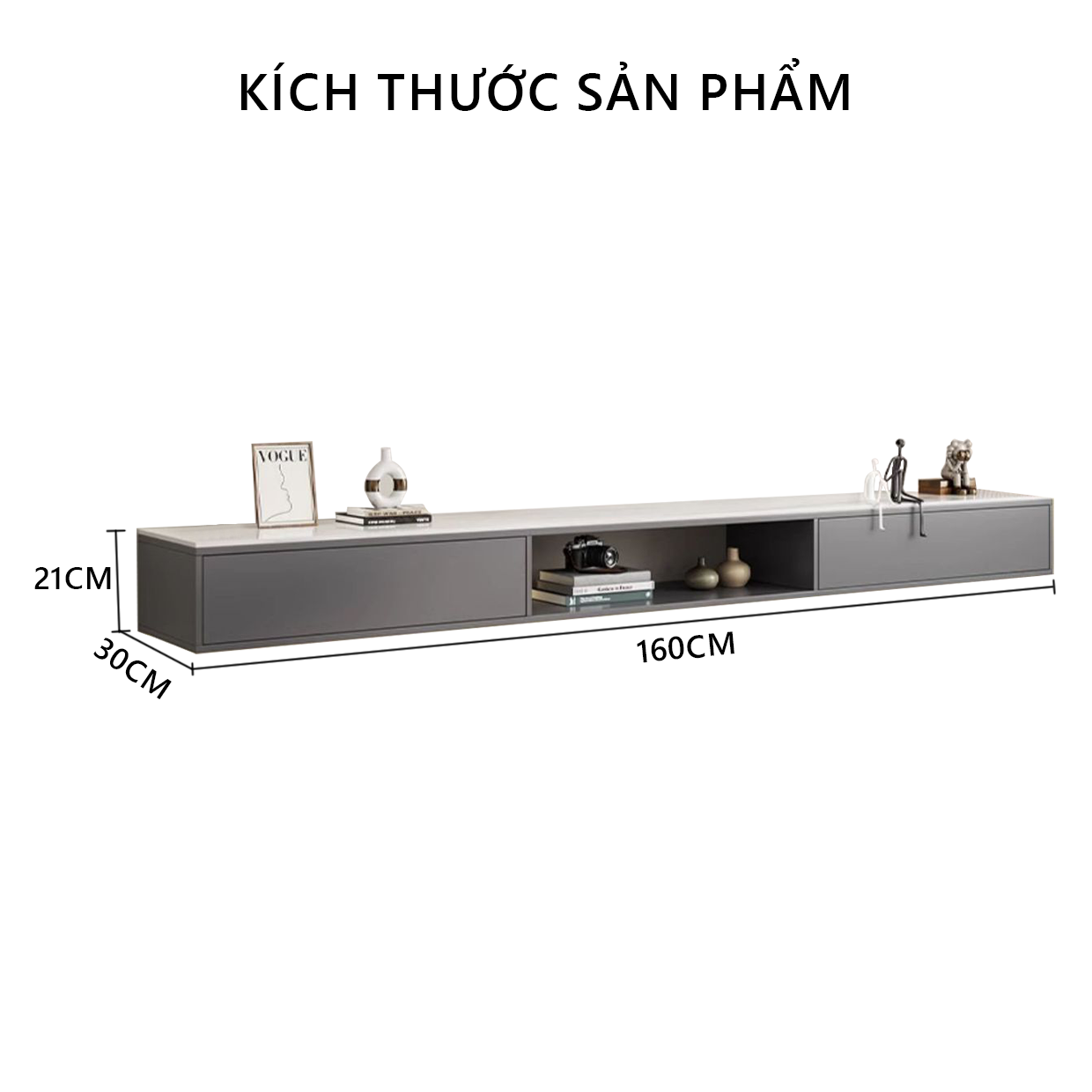 Kệ tivi treo tường 1m6 vân đá sang trọng trang trí phòng khách phòng ngủ KAPUCHI - KP303