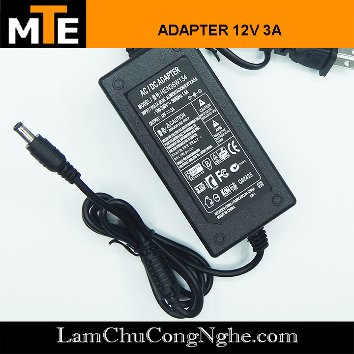Nguồn adapter 12V 3A jack DC 5.5x2.1mm