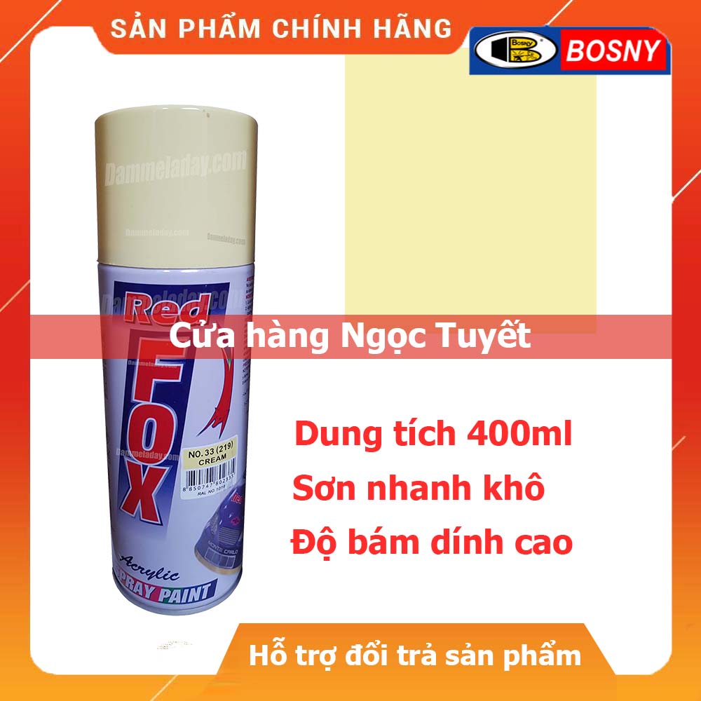 Sơn xịt màu vàng kem Redfox, Sơn ô tô, xe máy dung tích 400ml - Nhập khẩu Thái Lan