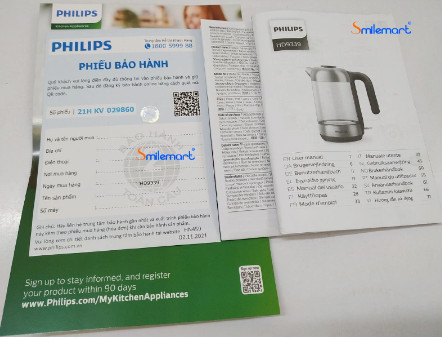 Ấm siêu tốc thủy tinh Philips HD9339/80 1,7L