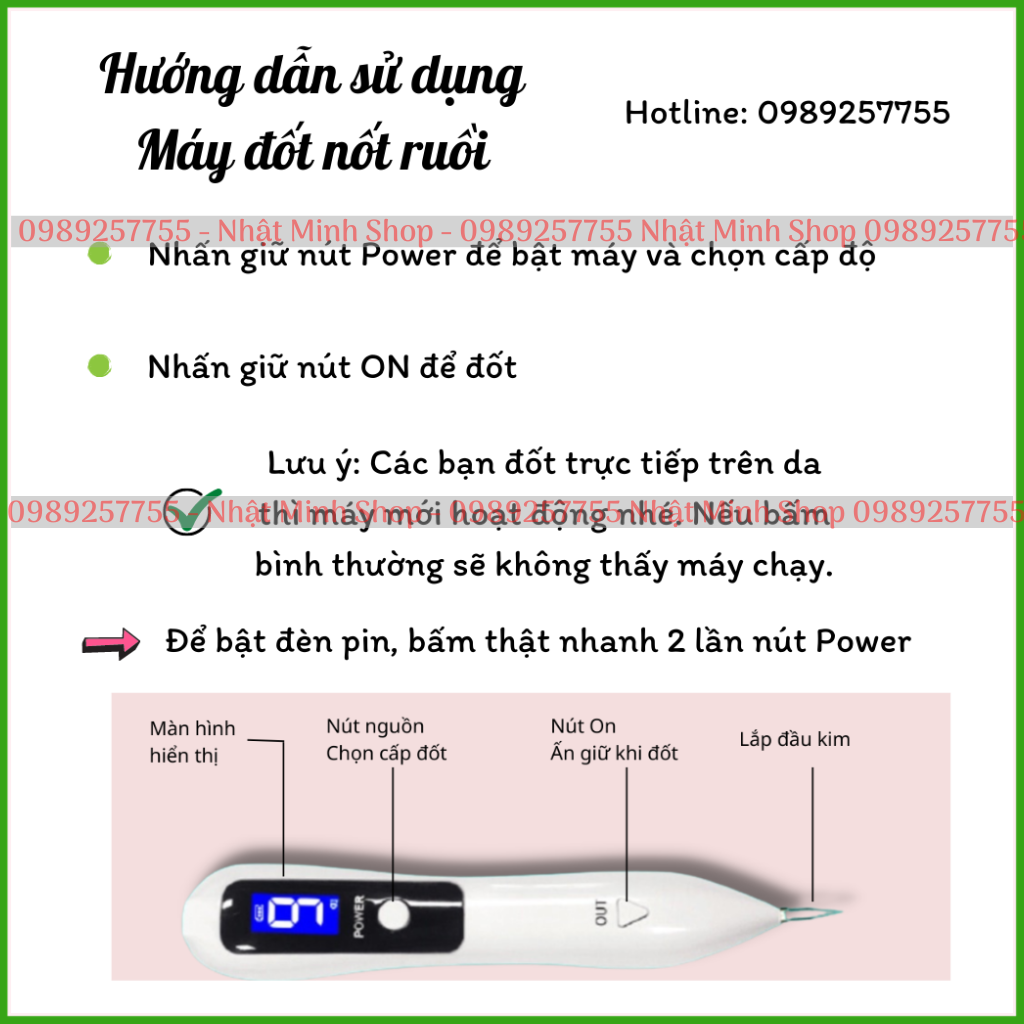 Máy đốt nốt ruồi 9 cấp, đốt hôi nách, mụn thịt có đèn pin