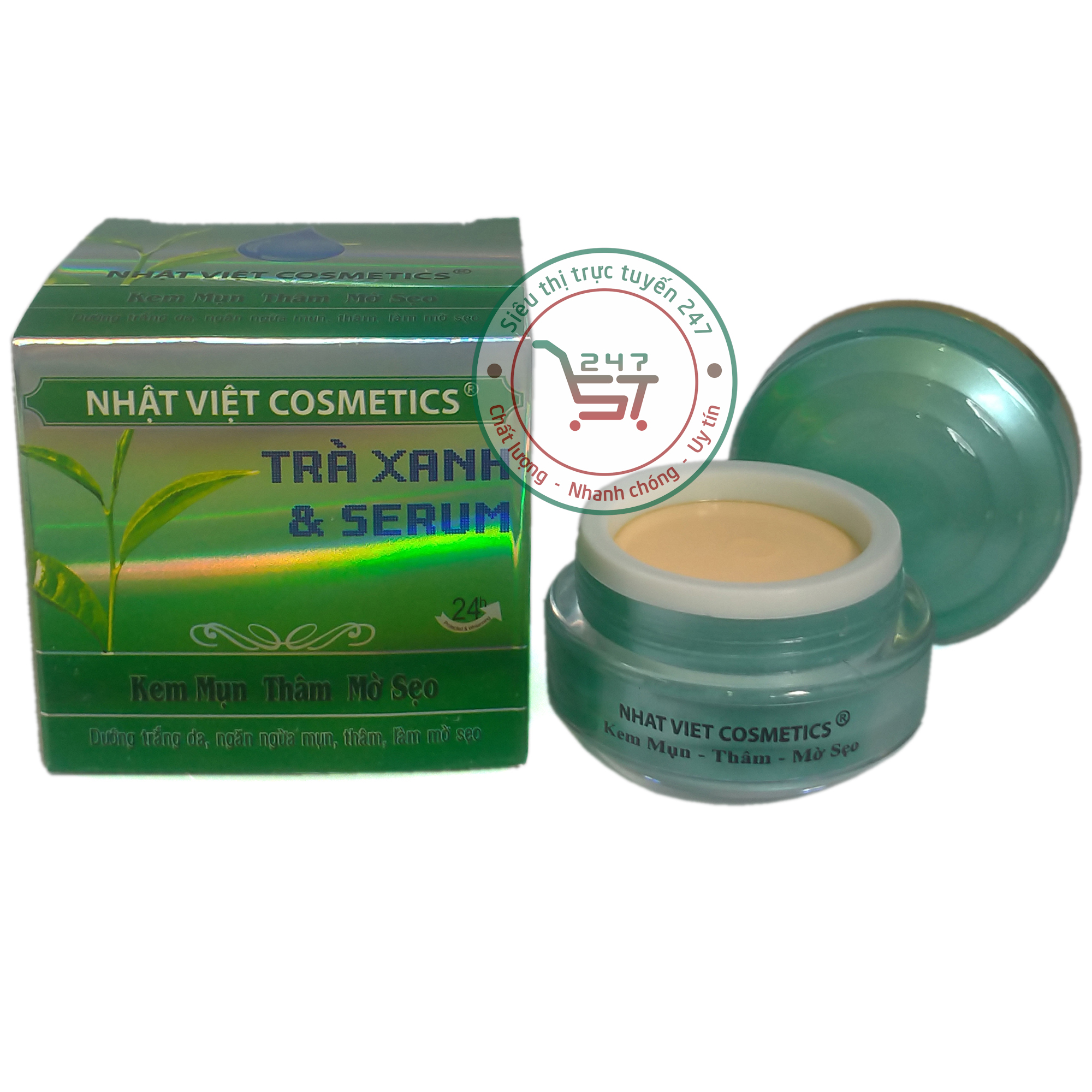 Kem Mụn dưỡng Trắng da Mờ sẹo Thâm Trà xanh Serum Nhật Việt 13g