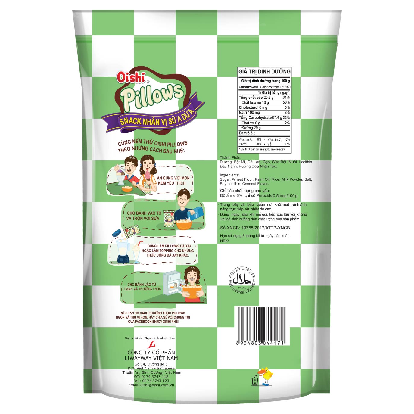 Combo 20 gói Oishi Snack Nhân Vị Sữa Dừa Pillows (80g/gói)