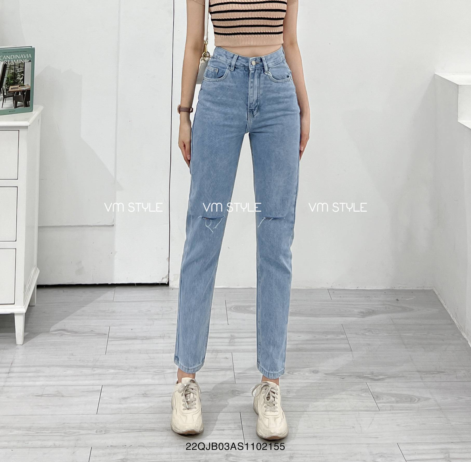 Quần jean baggy nữ VM STYLE QJB00014 rách gối ulzzang thời trang