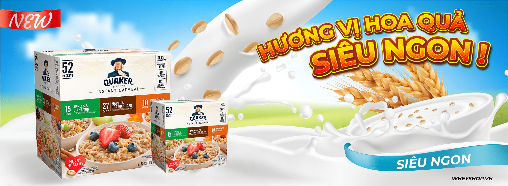 Yến Mạch Quaker Instant Oatmeal 3 vị (52 gói)