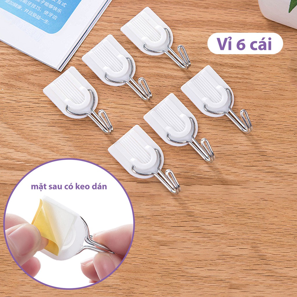 Vỉ 6 Móc Inox Treo Dính Tường Powerful Hook 2kg - Vỉ 6 Móc Dán Tường Treo Đồ Vật Dụng Chiu Lực Siêu Tốt
