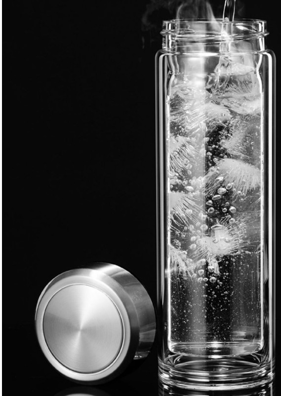 Bình cách nhiệt pha trà thủy tinh borosilicate 2 lớp