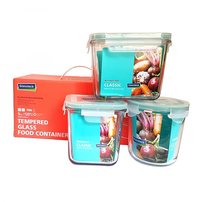 Bộ 3 hộp thuỷ tinh glass food container 720ml + 920ml + 1020ml glasslock gl999