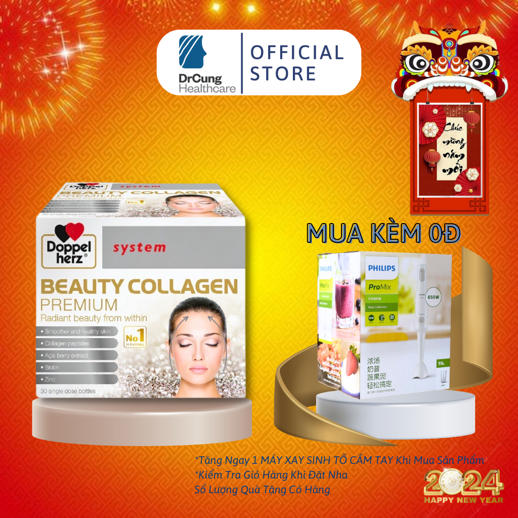 Bác Sĩ Cung Beauty Collagen Premium - Doppelherz, Collagen, Kẽm, Vitamin E, Đẹp Da, Chống Lão Hóa